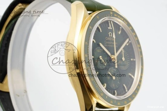 0205 Speedmaster Moonwatch in Moonshine Gold YG RMF Best Edition Green Dial on Green Leather Strap Manual Chrono EasyCare 7832